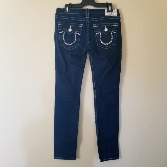 True Religion Dark Wash Skinny ami-Rise Bejewelled Denim Jeans Size 29 - Picture 8 of 8